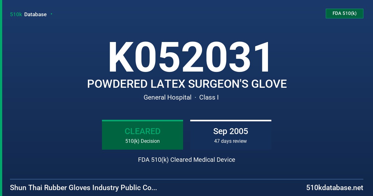 K052031 POWDERED LATEX SURGEON'S GLOVE FDA 510(k) Cleared Medical Device