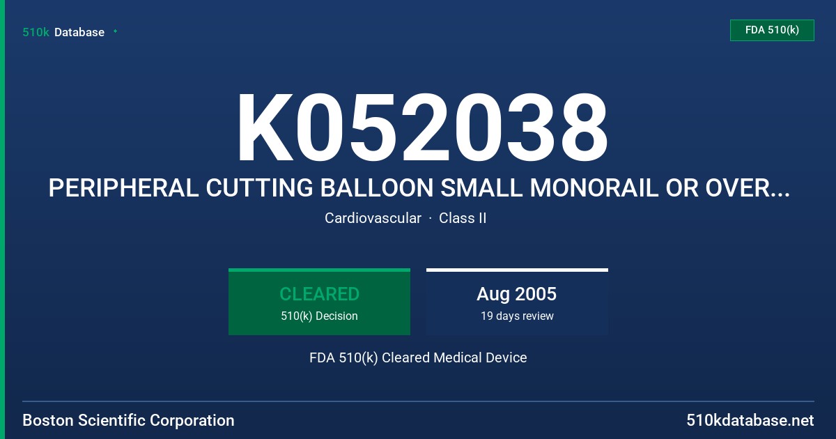 K052038 PERIPHERAL CUTTING BALLOON SMALL MONORAIL OR OVER-THE-WIRE DELIVERY SYSTEM FDA 510(k) Cleared Medical Device