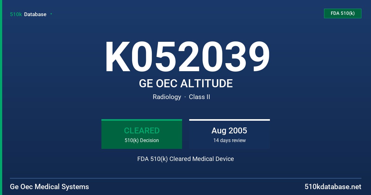 K052039 GE OEC ALTITUDE FDA 510(k) Cleared Medical Device