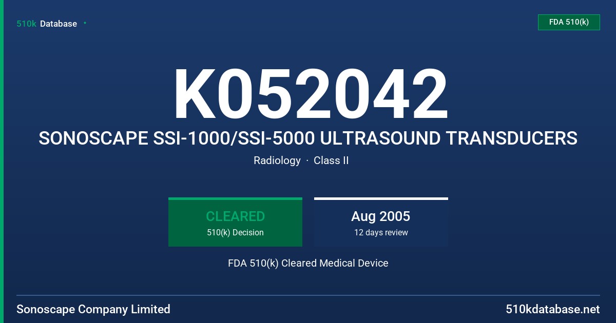 K052042 SONOSCAPE SSI-1000/SSI-5000 ULTRASOUND TRANSDUCERS FDA 510(k) Cleared Medical Device