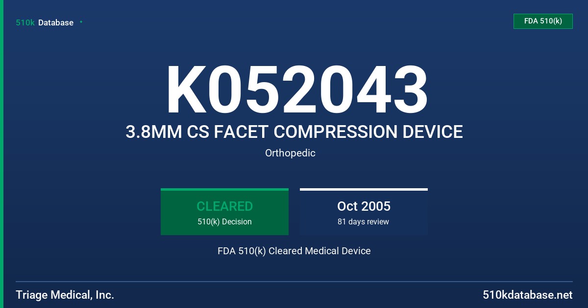 K052043 3.8MM CS FACET COMPRESSION DEVICE FDA 510(k) Cleared Medical Device