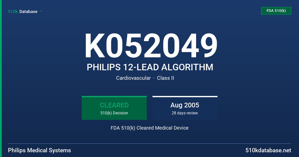 K052049 PHILIPS 12-LEAD ALGORITHM FDA 510(k) Cleared Medical Device