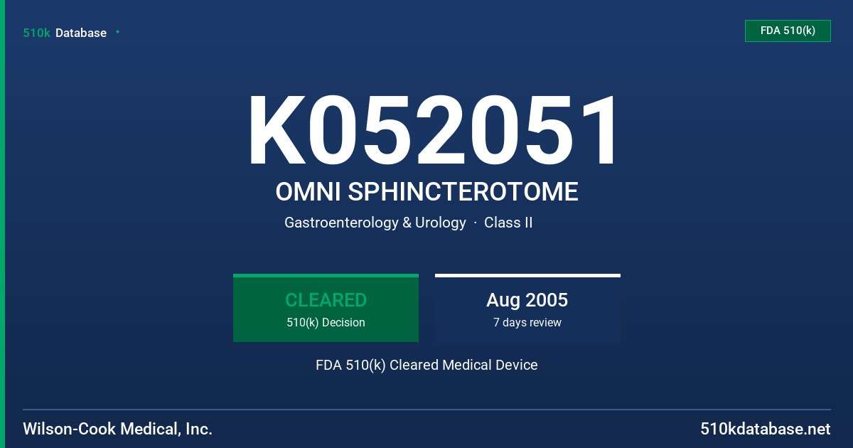 K052051 OMNI SPHINCTEROTOME FDA 510(k) Cleared Medical Device
