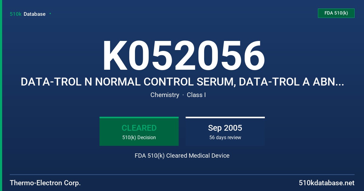 K052056 DATA-TROL N NORMAL CONTROL SERUM, DATA-TROL A ABNORMAL CONTROL SERUM FDA 510(k) Cleared Medical Device