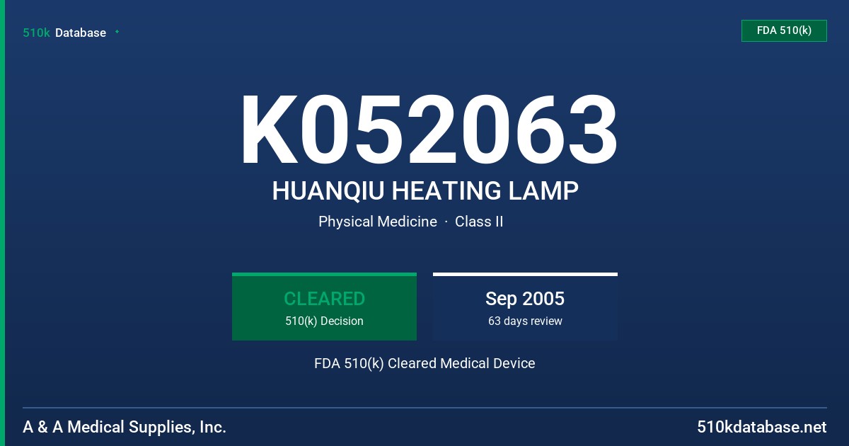 K052063 HUANQIU HEATING LAMP FDA 510(k) Cleared Medical Device