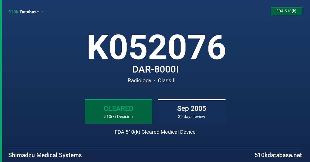 K052076 DAR-8000I FDA 510(k) Cleared Medical Device