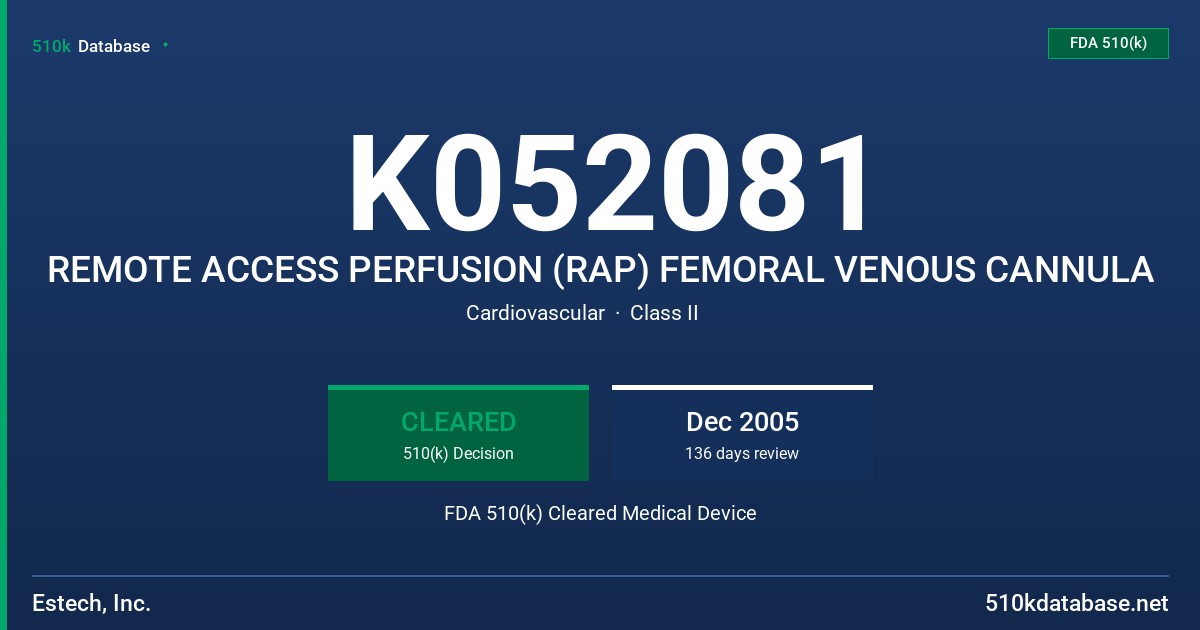 K052081 REMOTE ACCESS PERFUSION (RAP) FEMORAL VENOUS CANNULA FDA 510(k) Cleared Medical Device