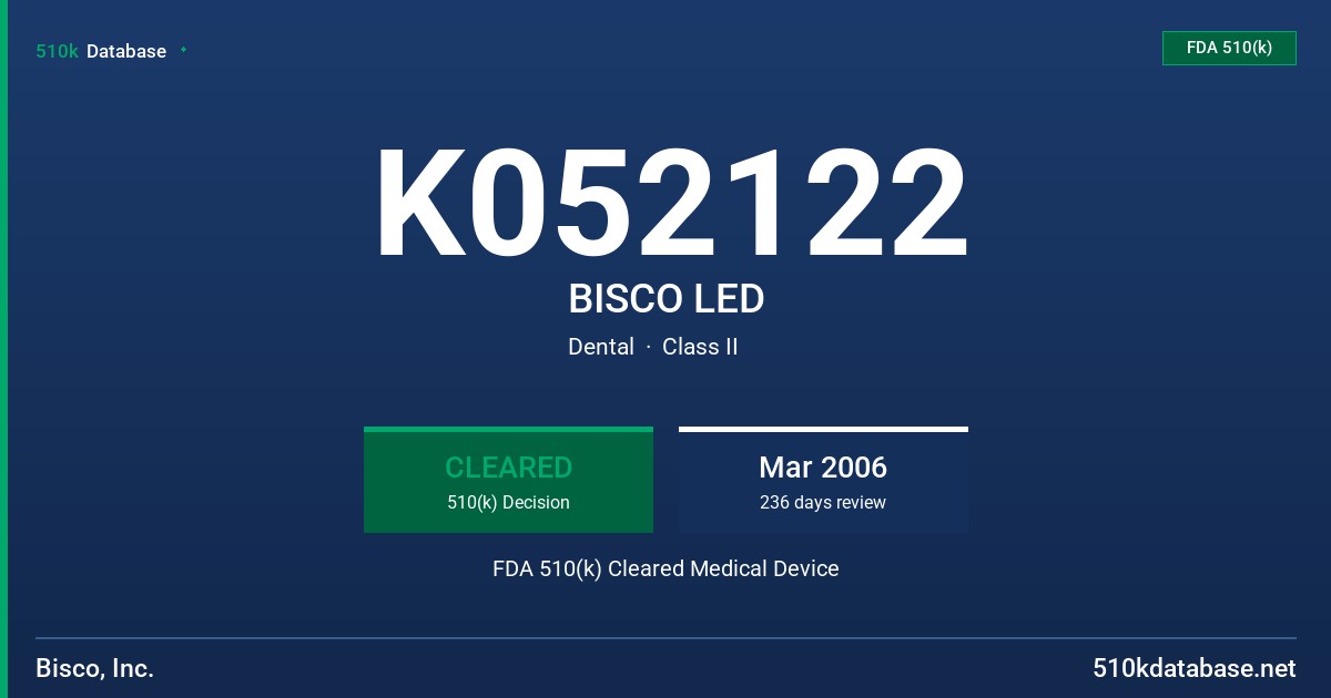 K052122 BISCO LED FDA 510(k) Cleared Medical Device