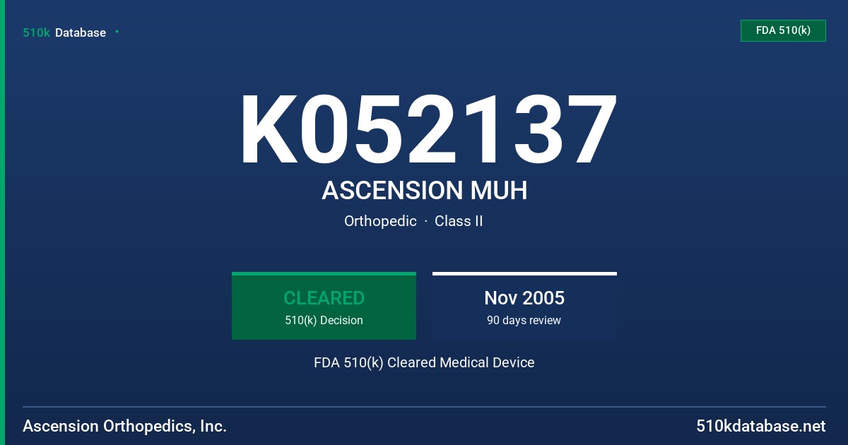 K052137 ASCENSION MUH FDA 510(k) Cleared Medical Device
