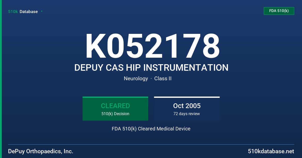 K052178 DEPUY CAS HIP INSTRUMENTATION FDA 510(k) Cleared Medical Device