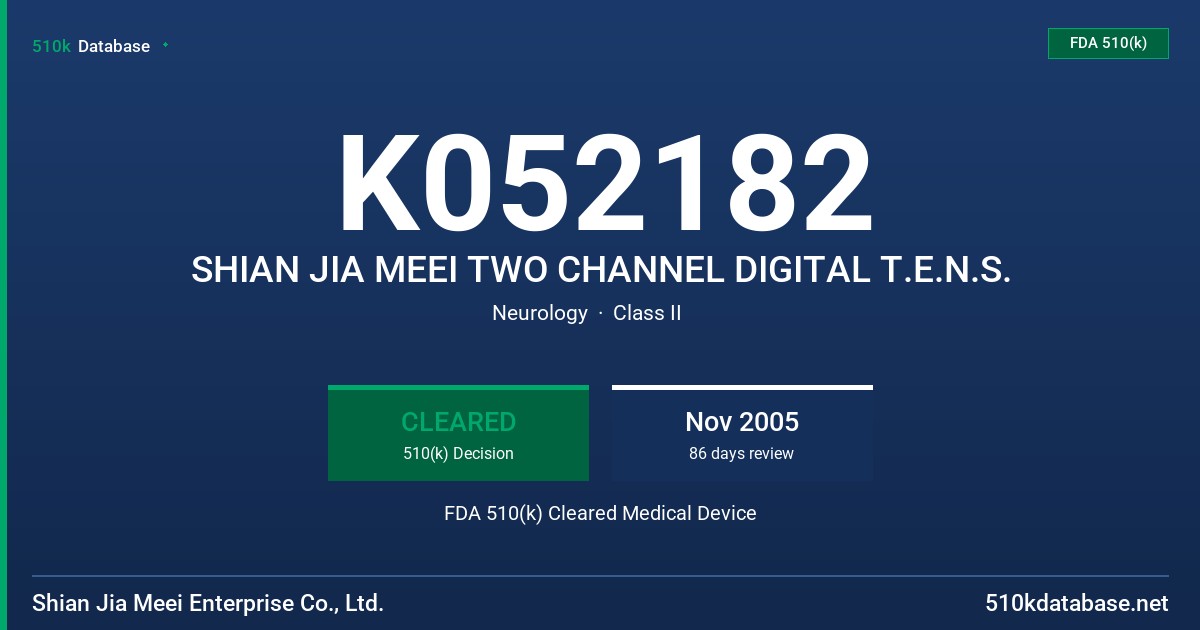 K052182 SHIAN JIA MEEI TWO CHANNEL DIGITAL T.E.N.S. FDA 510(k) Cleared Medical Device