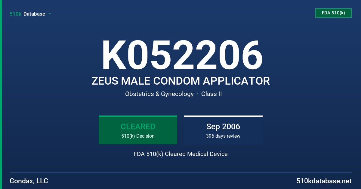 K052206 ZEUS MALE CONDOM APPLICATOR FDA 510(k) Cleared Medical Device