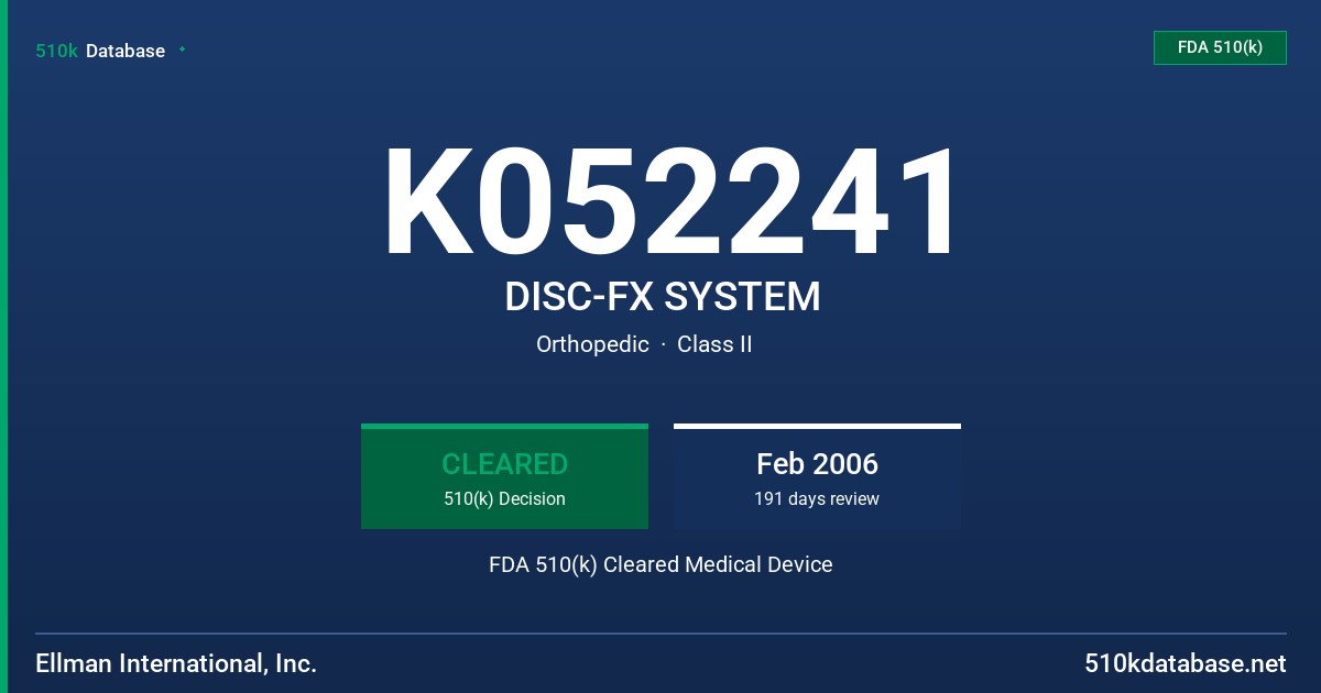 K052241 DISC-FX SYSTEM FDA 510(k) Cleared Medical Device