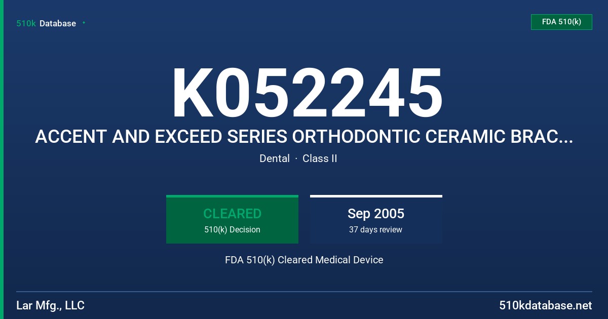 K052245 ACCENT AND EXCEED SERIES ORTHODONTIC CERAMIC BRACKETS FDA 510(k) Cleared Medical Device