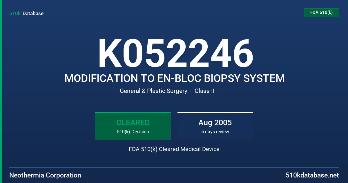 K052246 MODIFICATION TO EN-BLOC BIOPSY SYSTEM FDA 510(k) Cleared Medical Device