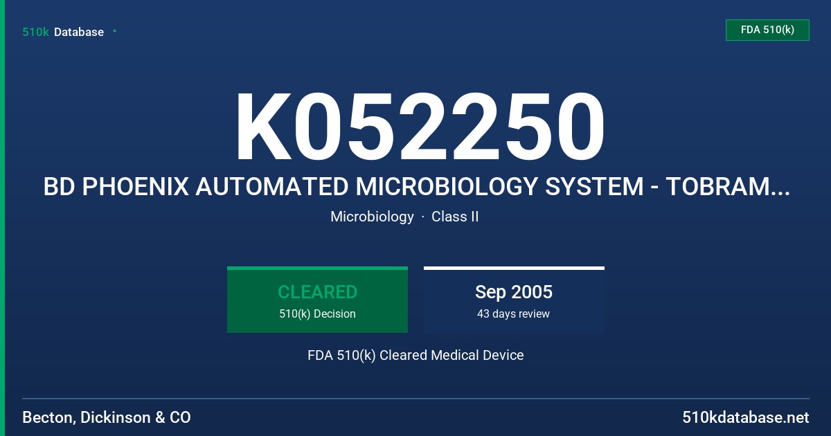 K052250 BD PHOENIX AUTOMATED MICROBIOLOGY SYSTEM - TOBRAMYCIN (GP) 0.5-16UG/ML FDA 510(k) Cleared Medical Device