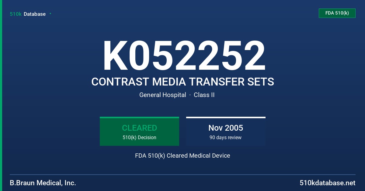K052252 CONTRAST MEDIA TRANSFER SETS FDA 510(k) Cleared Medical Device