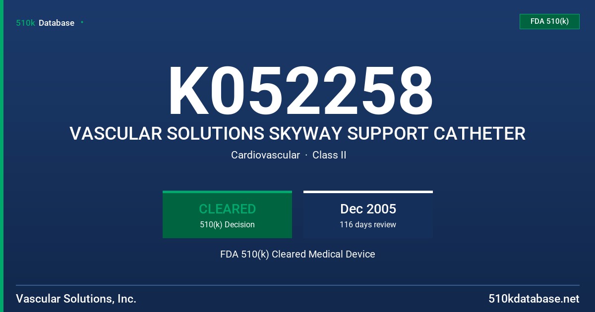K052258 VASCULAR SOLUTIONS SKYWAY SUPPORT CATHETER FDA 510(k) Cleared Medical Device