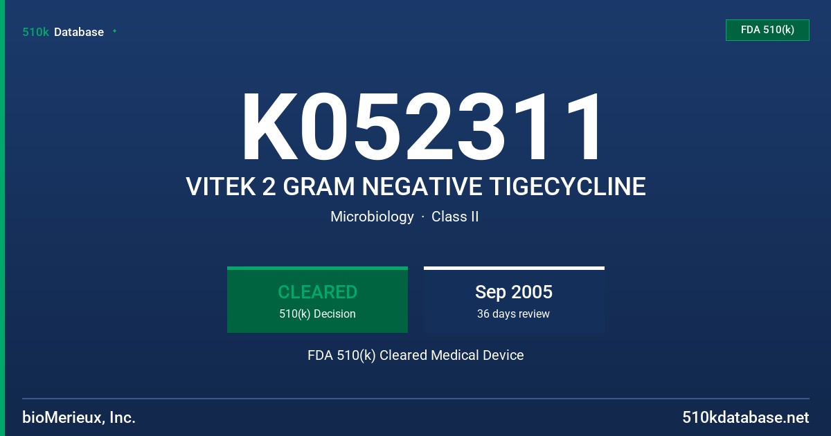 K052311 VITEK 2 GRAM NEGATIVE TIGECYCLINE FDA 510(k) Cleared Medical Device