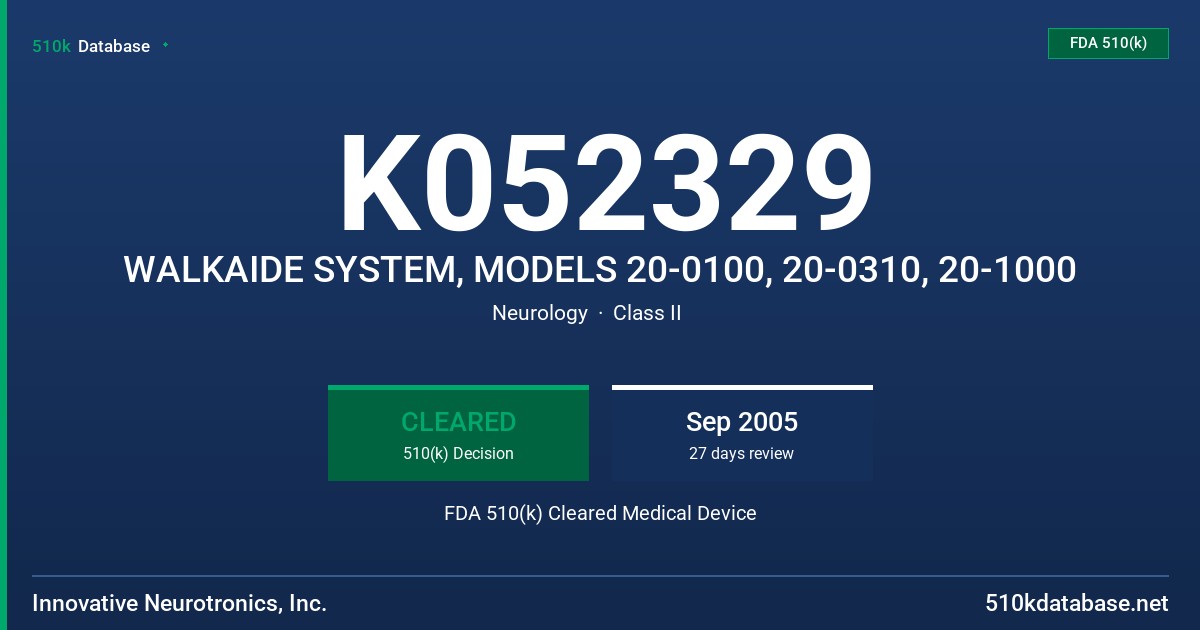 K052329 WALKAIDE SYSTEM, MODELS 20-0100, 20-0310, 20-1000 FDA 510(k) Cleared Medical Device