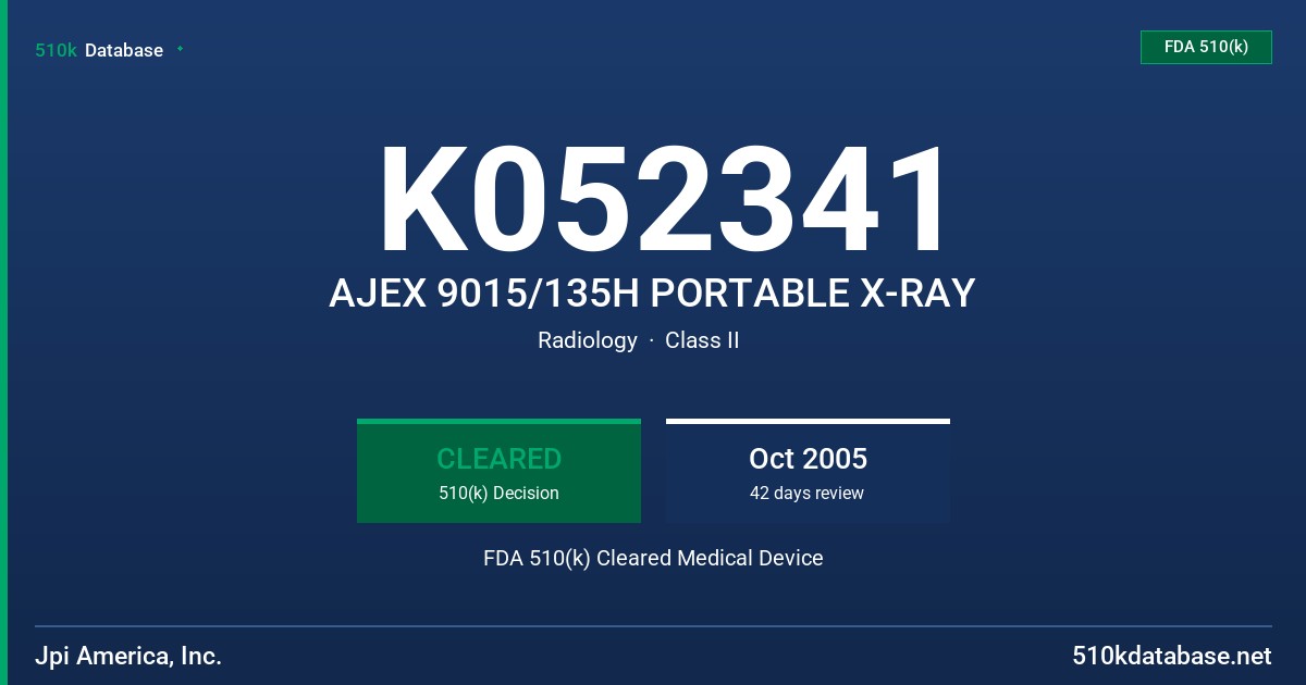 K052341 AJEX 9015/135H PORTABLE X-RAY FDA 510(k) Cleared Medical Device