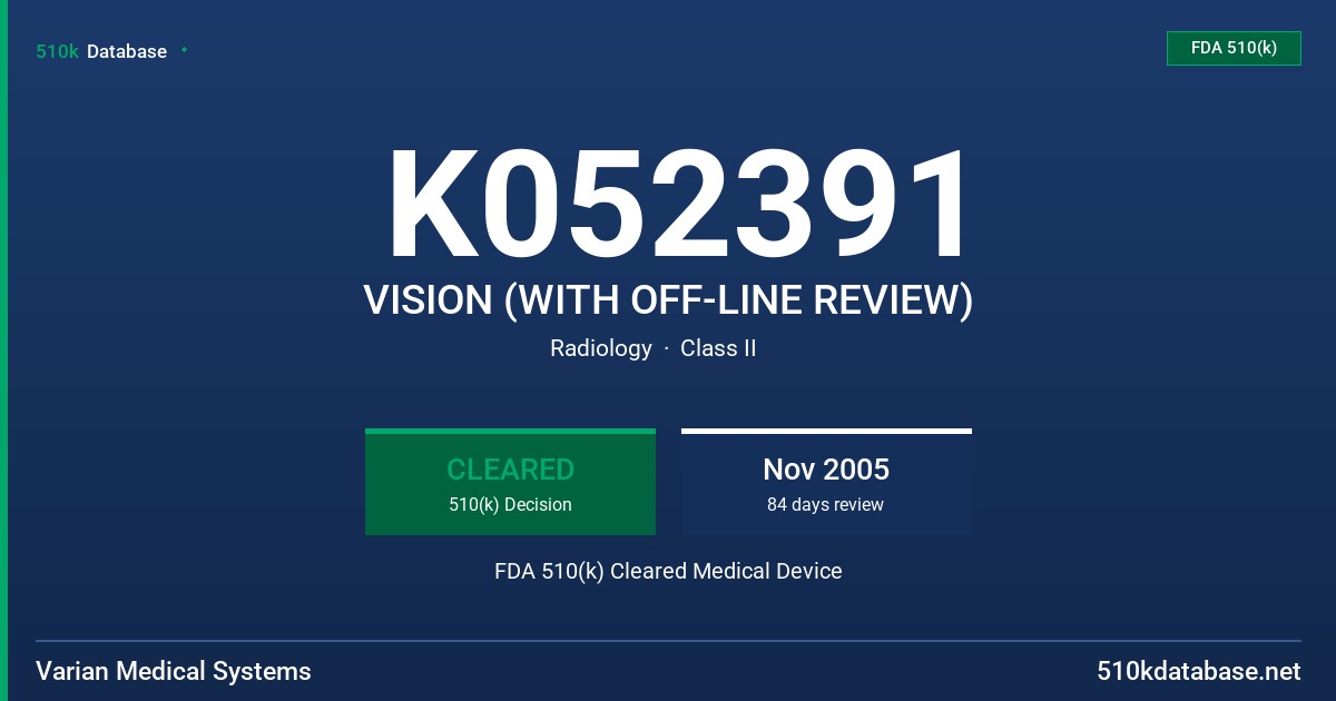 K052391 VISION (WITH OFF-LINE REVIEW) FDA 510(k) Cleared Medical Device