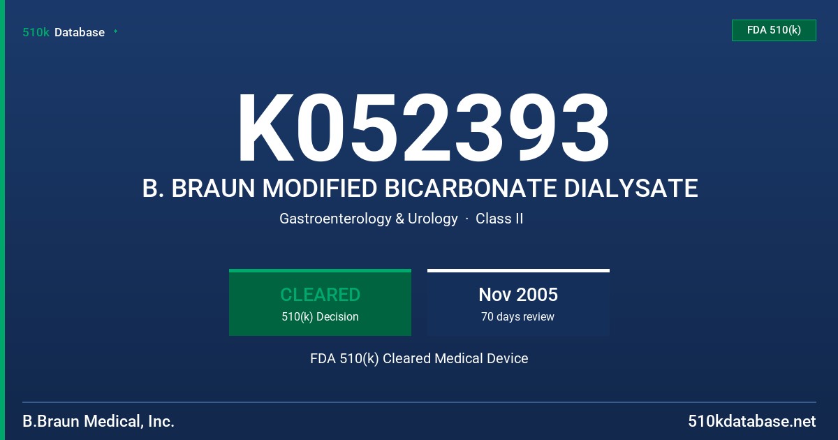 K052393 B. BRAUN MODIFIED BICARBONATE DIALYSATE FDA 510(k) Cleared Medical Device