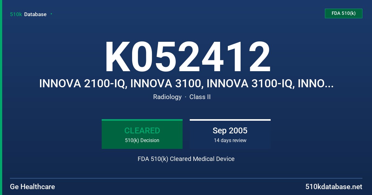 K052412 INNOVA 2100-IQ, INNOVA 3100, INNOVA 3100-IQ, INNOVA 4100, AND INNOVA 4100-IQ FDA 510(k) Cleared Medical Device