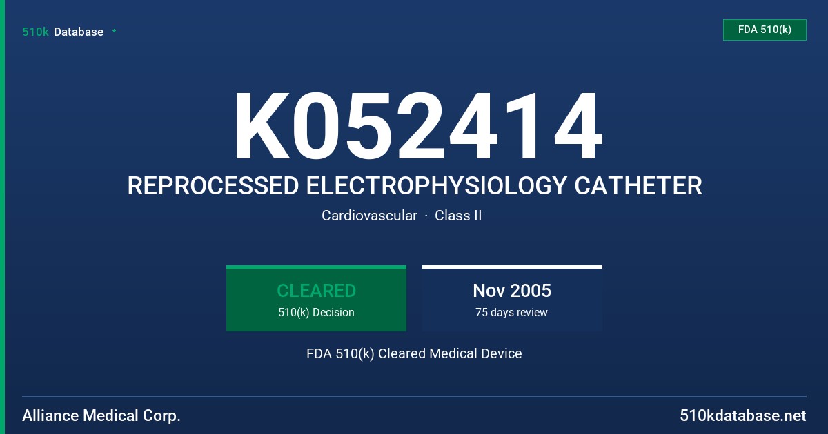 K052414 REPROCESSED ELECTROPHYSIOLOGY CATHETER FDA 510(k) Cleared Medical Device