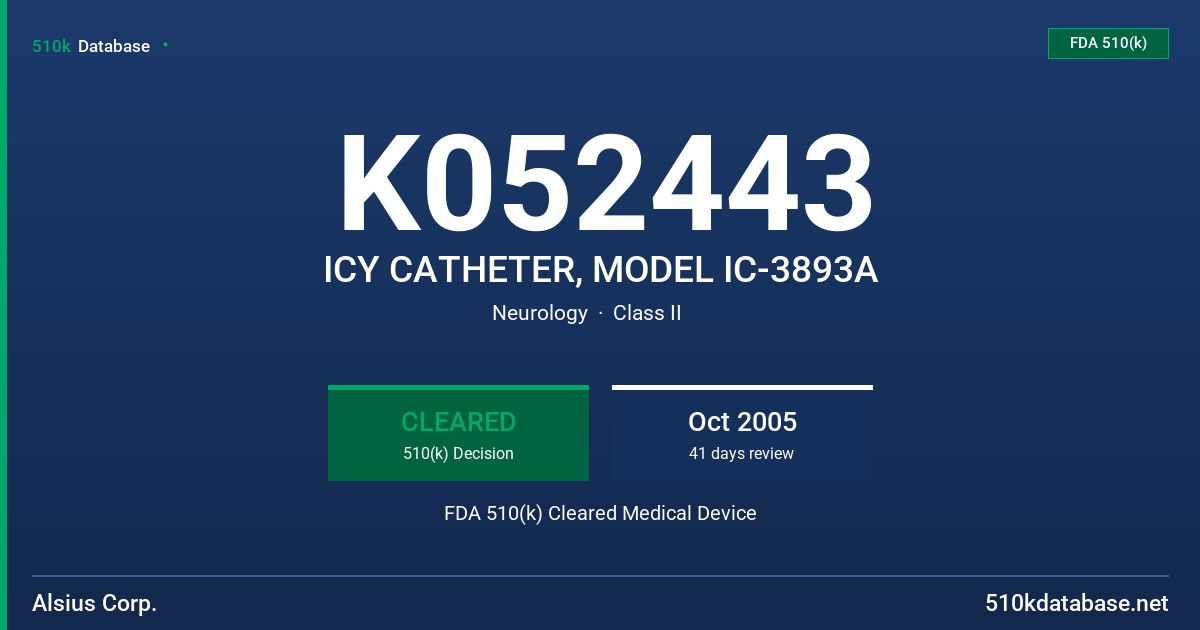 K052443 ICY CATHETER, MODEL IC-3893A FDA 510(k) Cleared Medical Device
