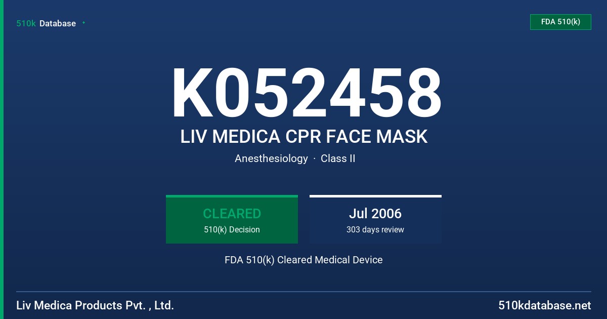 K052458 LIV MEDICA CPR FACE MASK FDA 510(k) Cleared Medical Device