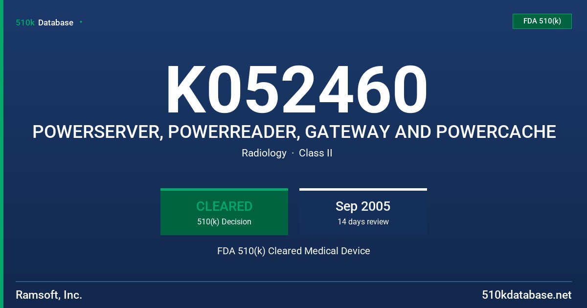 K052460 POWERSERVER, POWERREADER, GATEWAY AND POWERCACHE FDA 510(k) Cleared Medical Device
