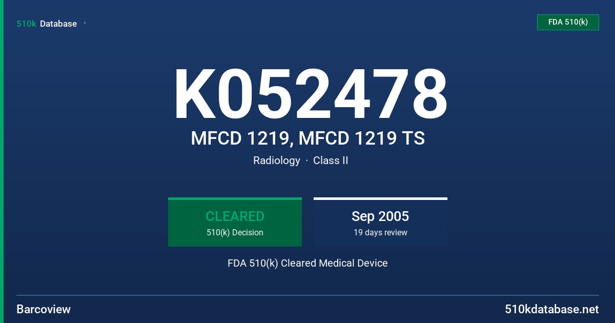 K052478 MFCD 1219, MFCD 1219 TS FDA 510(k) Cleared Medical Device