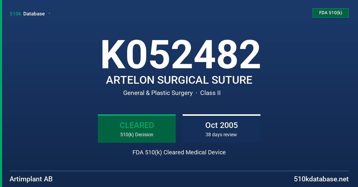 K052482 ARTELON SURGICAL SUTURE FDA 510(k) Cleared Medical Device