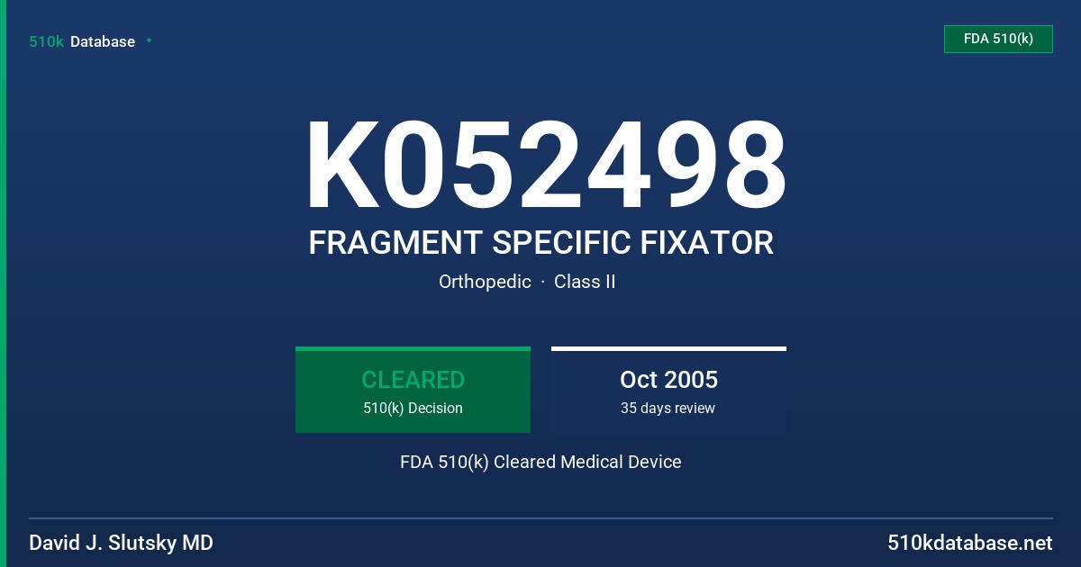 K052498 FRAGMENT SPECIFIC FIXATOR FDA 510(k) Cleared Medical Device