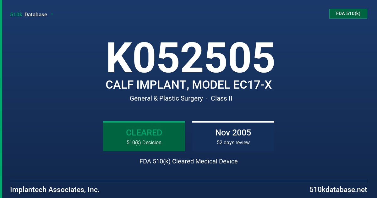 K052505 CALF IMPLANT, MODEL EC17-X FDA 510(k) Cleared Medical Device