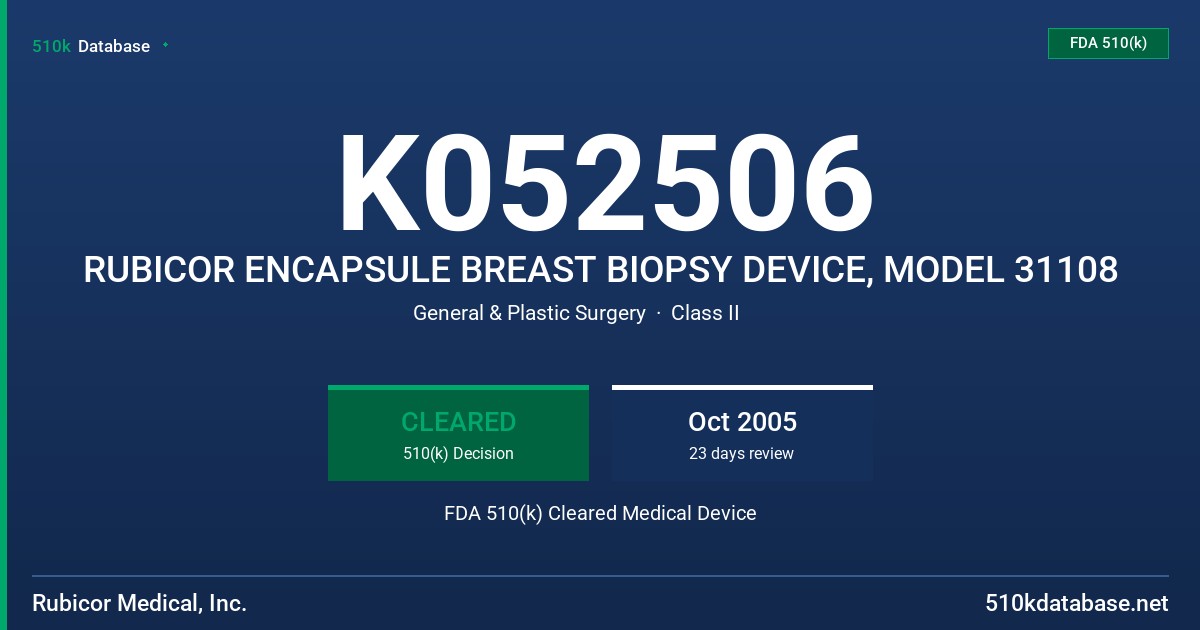K052506 RUBICOR ENCAPSULE BREAST BIOPSY DEVICE, MODEL 31108 FDA 510(k) Cleared Medical Device