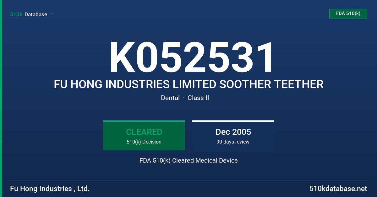 K052531 FU HONG INDUSTRIES LIMITED SOOTHER TEETHER FDA 510(k) Cleared Medical Device
