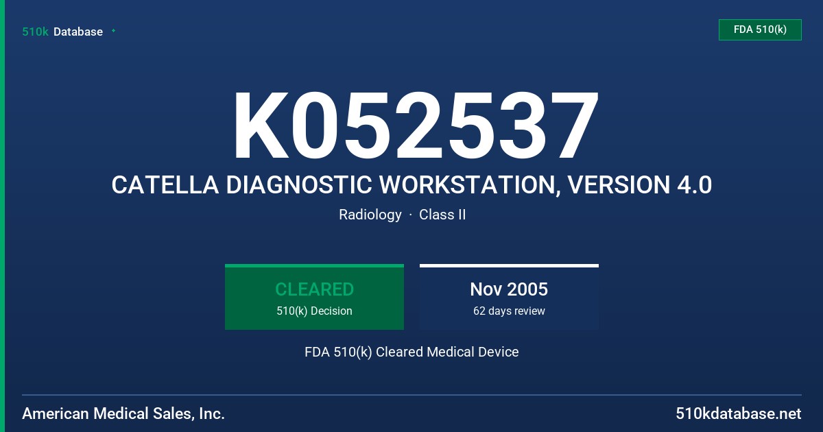 K052537 CATELLA DIAGNOSTIC WORKSTATION, VERSION 4.0 FDA 510(k) Cleared Medical Device