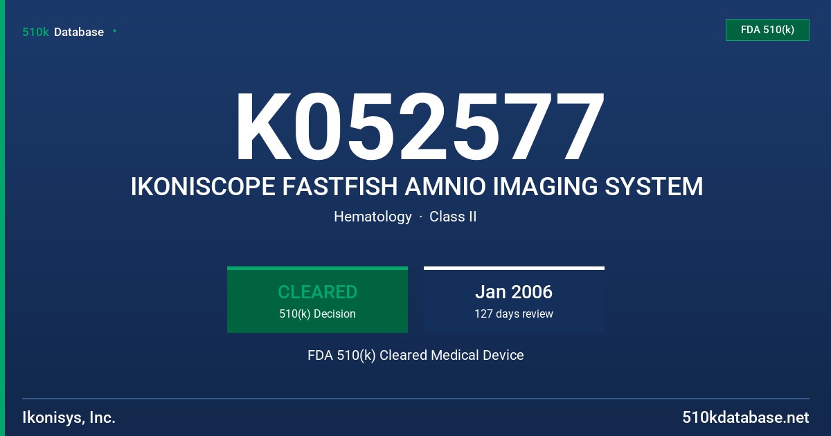 K052577 IKONISCOPE FASTFISH AMNIO IMAGING SYSTEM FDA 510(k) Cleared Medical Device
