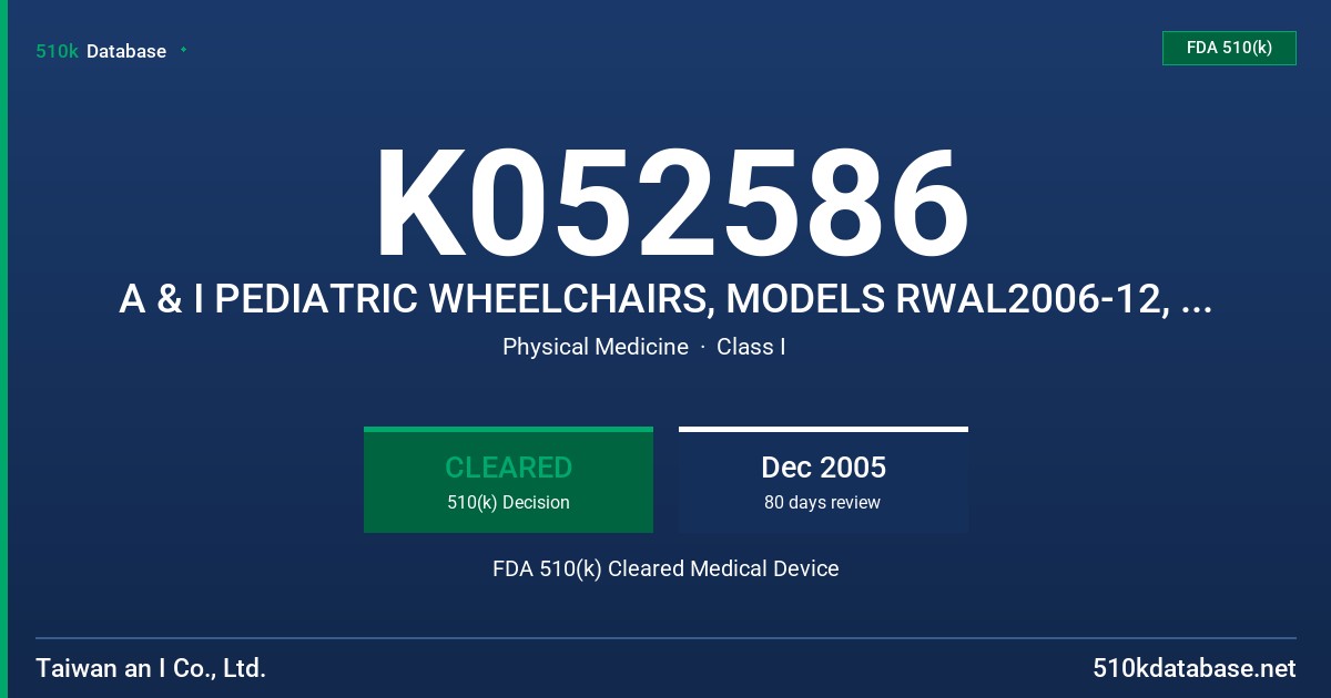 K052586 A & I PEDIATRIC WHEELCHAIRS, MODELS RWAL2006-12, LT3207-12.  A & I BARIATRIC WHEELCHAIRS, MODEL NO. WCDE2611P, WCDE2811P FDA 510(k) Cleared Medical Device