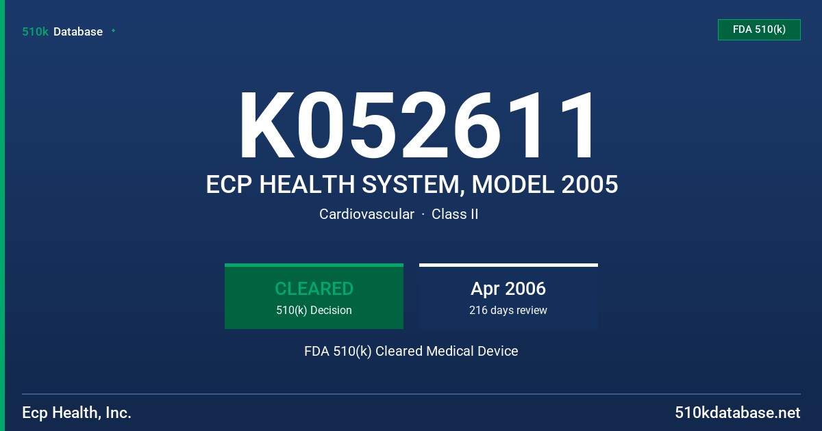 K052611 ECP HEALTH SYSTEM, MODEL 2005 FDA 510(k) Cleared Medical Device