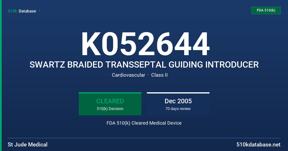 K052644 SWARTZ BRAIDED TRANSSEPTAL GUIDING INTRODUCER FDA 510(k) Cleared Medical Device
