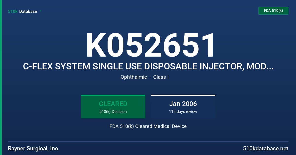 K052651 C-FLEX SYSTEM SINGLE USE DISPOSABLE INJECTOR, MODEL R-INJ-02 FDA 510(k) Cleared Medical Device