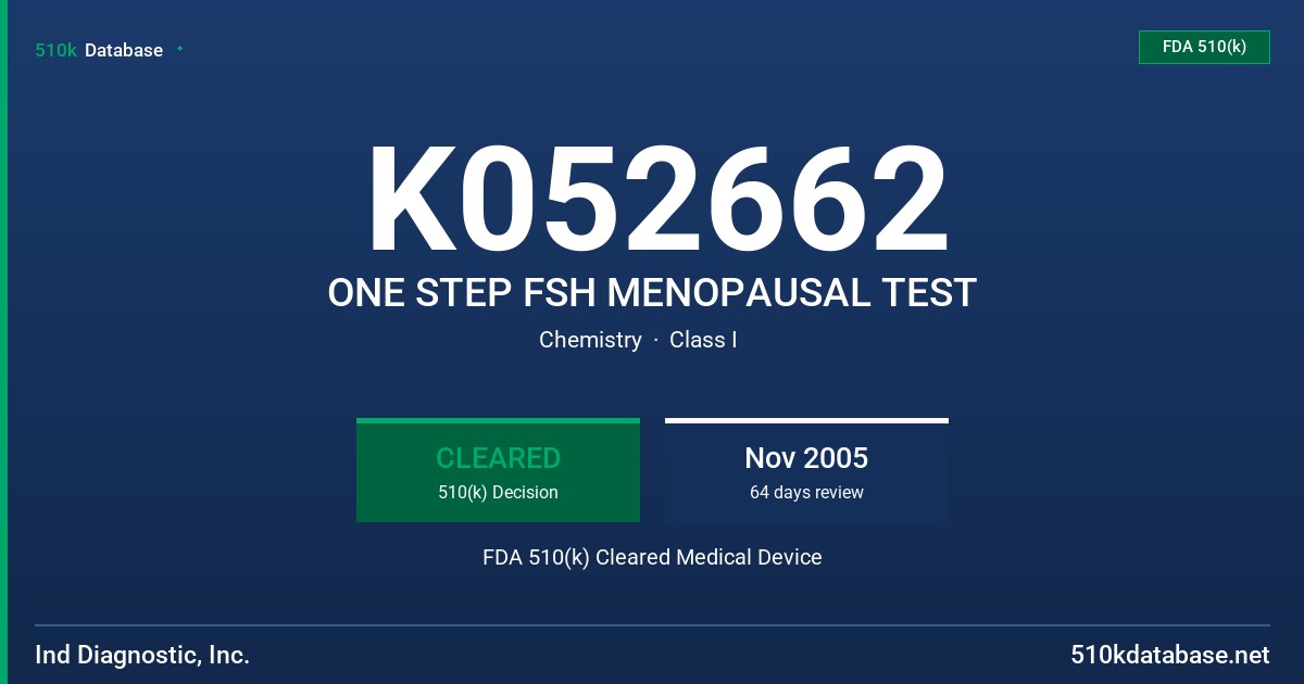 K052662 ONE STEP FSH MENOPAUSAL TEST FDA 510(k) Cleared Medical Device