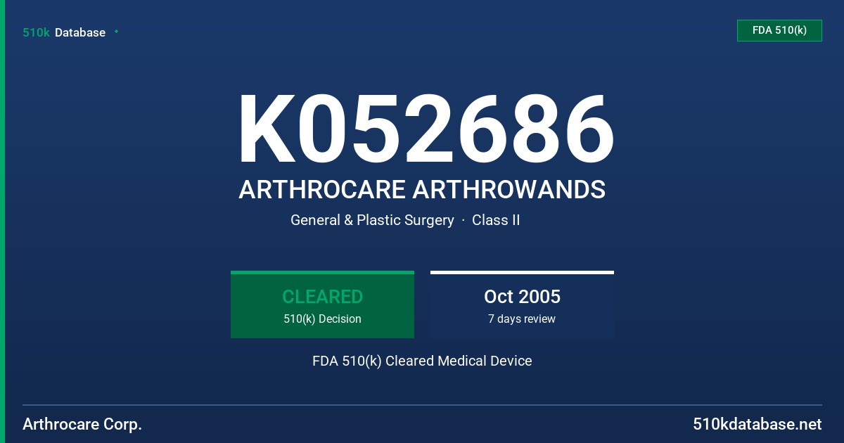 K052686 ARTHROCARE ARTHROWANDS FDA 510(k) Cleared Medical Device
