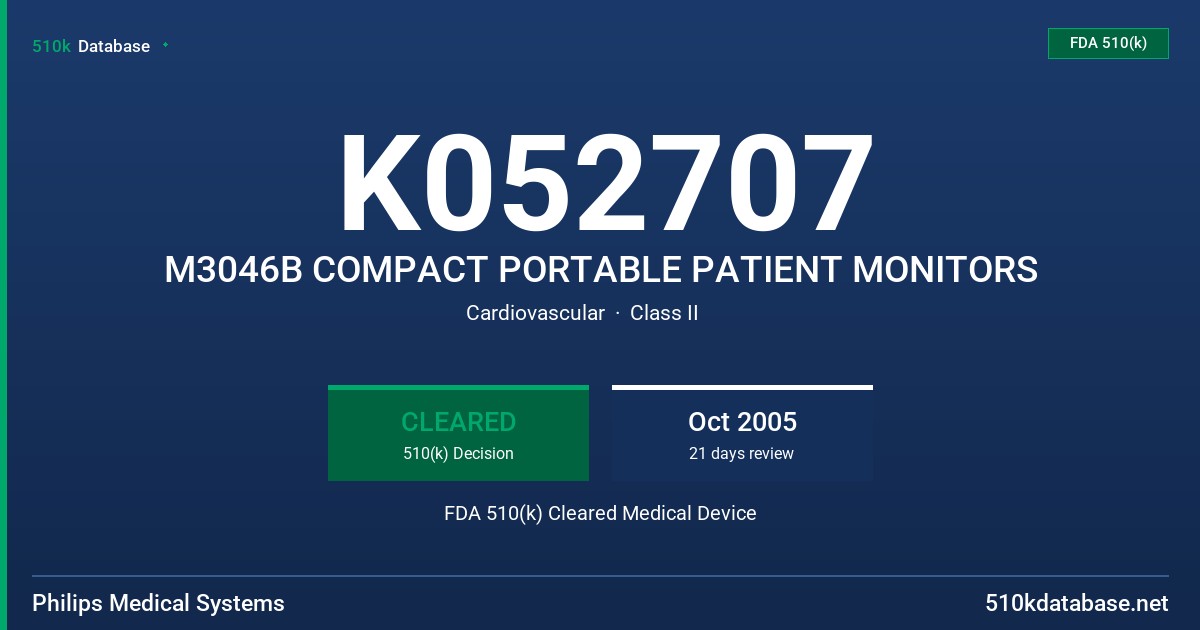 K052707 M3046B COMPACT PORTABLE PATIENT MONITORS FDA 510(k) Cleared Medical Device