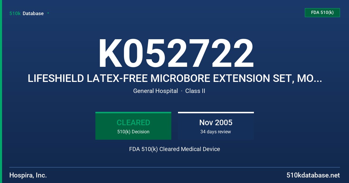 K052722 LIFESHIELD LATEX-FREE MICROBORE EXTENSION SET, MODEL 14949 AND OTHERS FDA 510(k) Cleared Medical Device