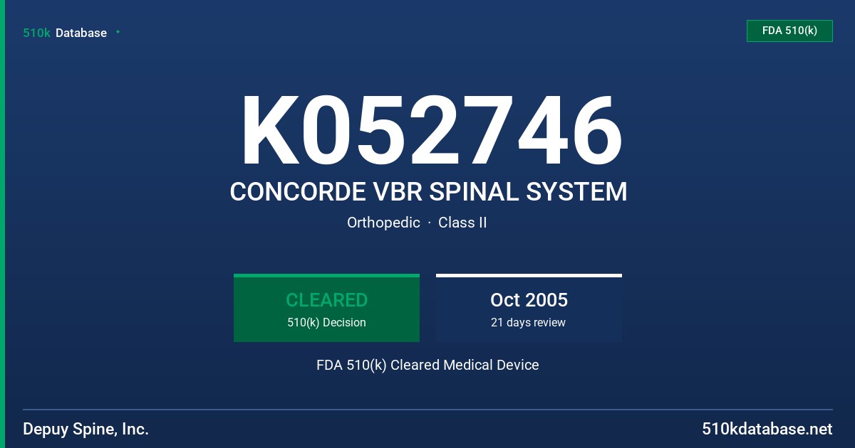 K052746 CONCORDE VBR SPINAL SYSTEM FDA 510(k) Cleared Medical Device