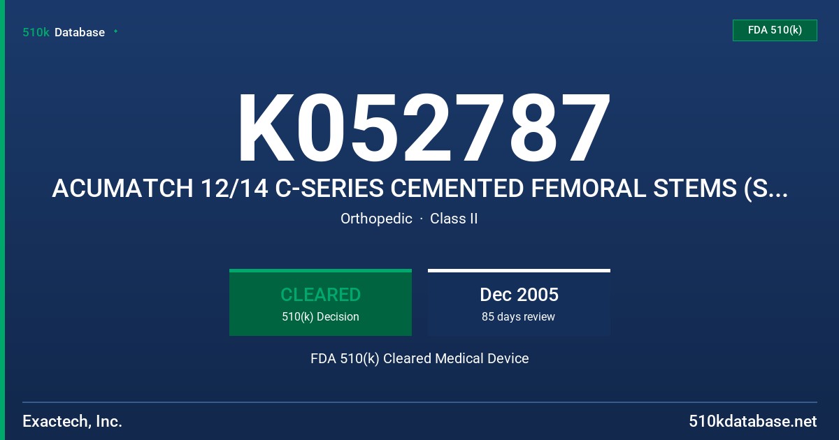 K052787 ACUMATCH 12/14 C-SERIES CEMENTED FEMORAL STEMS (SIZE 1-6), ACUMATCH 12/14 L-SERIES CEMENTED FEMORAL STEMS (SIZE 1-5) FDA 510(k) Cleared Medical Device